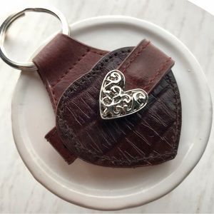 Brighton Silver Heart Leather Locket Photo Holder Keychain